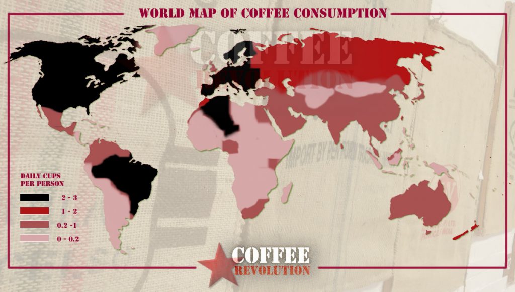 Map of worldwide coffee consumption trends